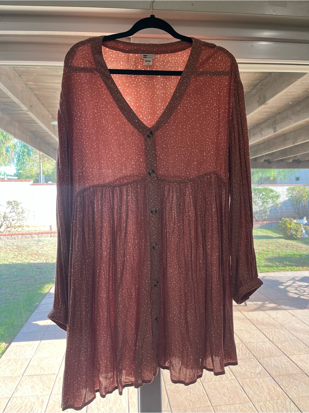 Billabong Flowy Rust Polka Dot Button-Front Dress
